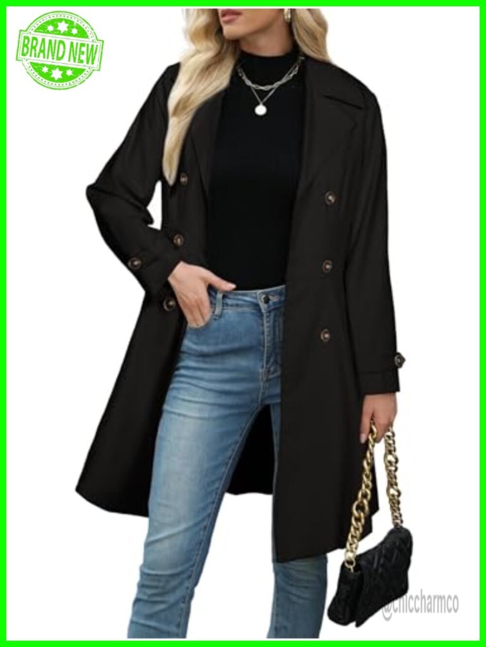 Women's Double-Breasted Trench Coat Long Sleeve Windbreaker Fall Winter